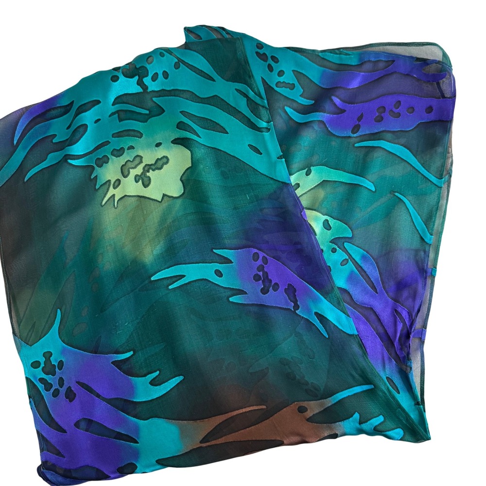 Sheer Scarf Satin Cutout Pattern blue/green/purple/brownā